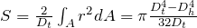 S=\frac{2}{D_t}\int_A r^2 dA=\pi\frac{D_t^4-D_h^4}{32D_t}